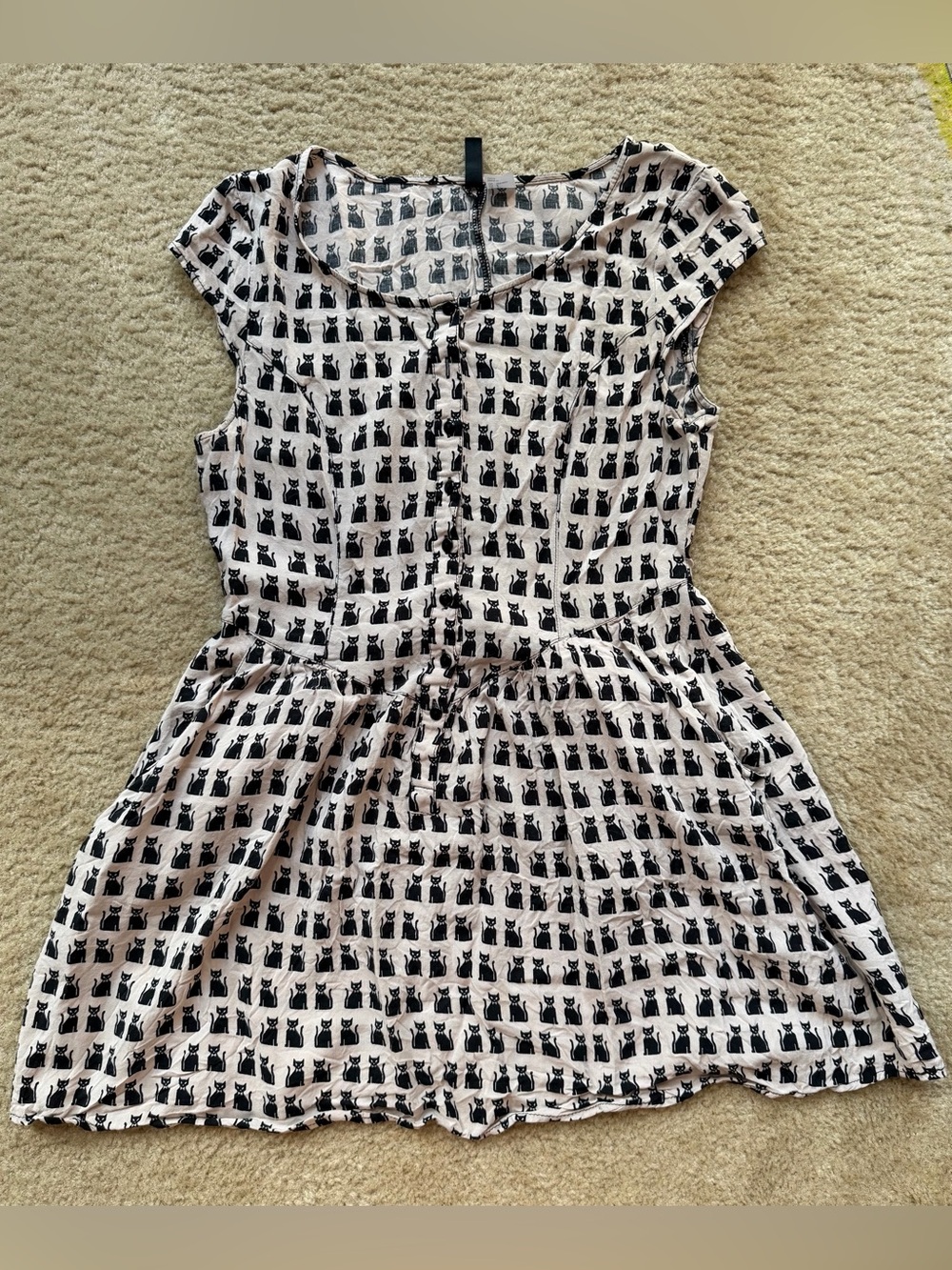 H&M Tan Mini Dress with Black Cat Print